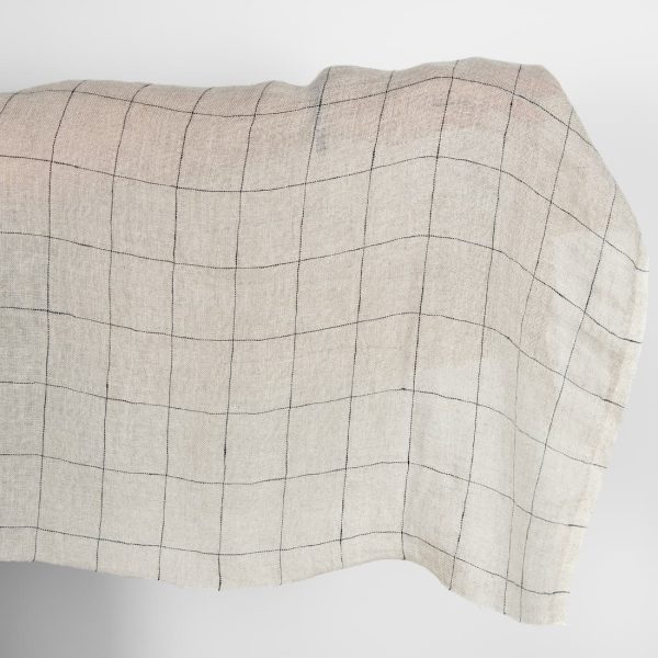 Natural transparent checked linen fabric washed