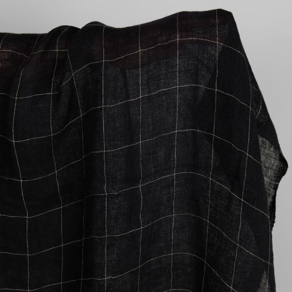Black transparent checked linen fabric washed product photo