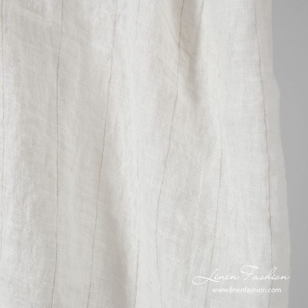 Washed gauze linen fabric, white with thin stripe