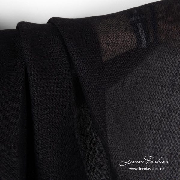 Black linen fabric, open weave