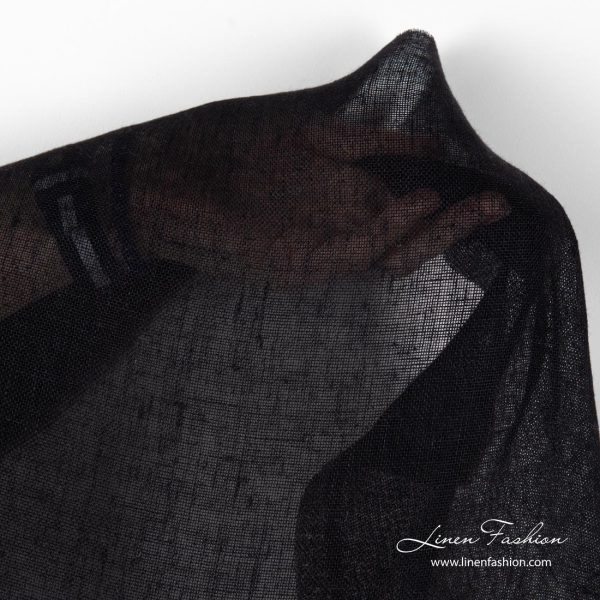 Pure linen transparent black fabric