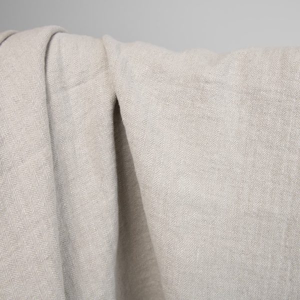 linen washed herringbone beige fabric, heavy
