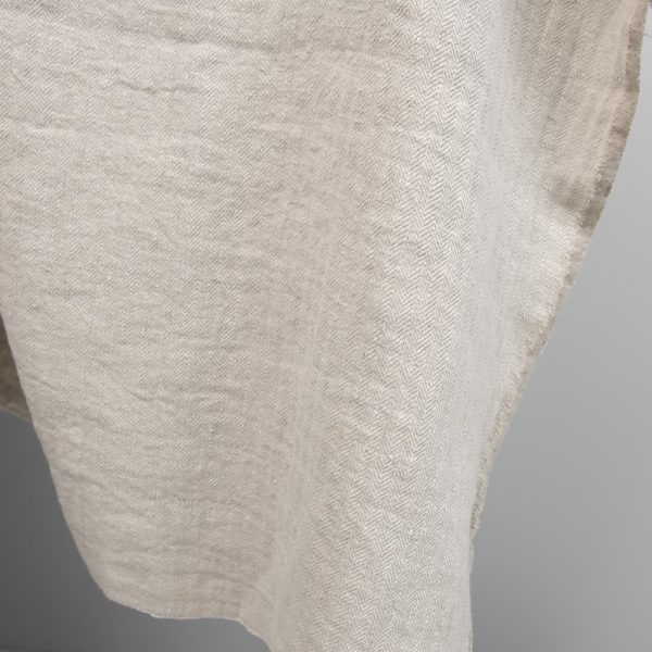 linen washed herringbone beige fabric, width 145cm.
