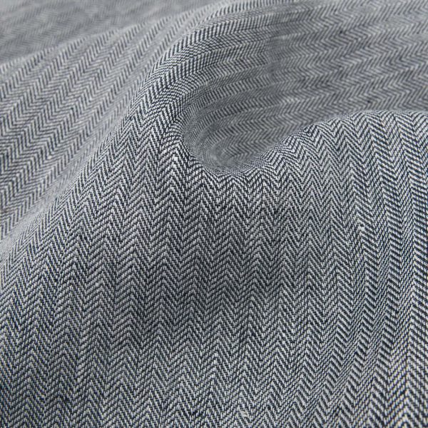 Black-white linen fabric in herringbone pattern main image