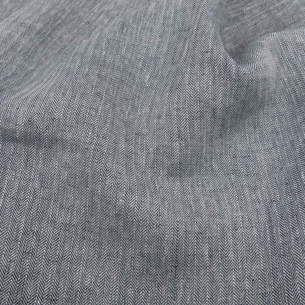 Black-white linen fabric in herringbone pattern