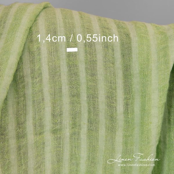 Lime green striped 100% linen fabric.
