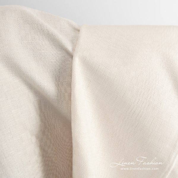 Yellowish linen cotton fabric with checks