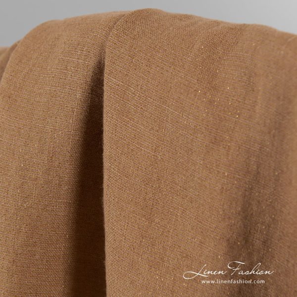 100% linen light brown fabric with golden lurex