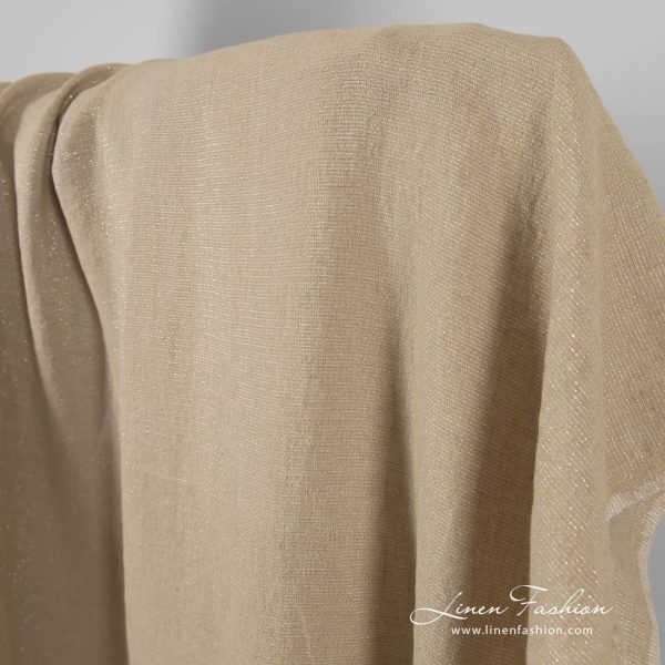 Dark beige linen fabric with silver lurex, specially washed