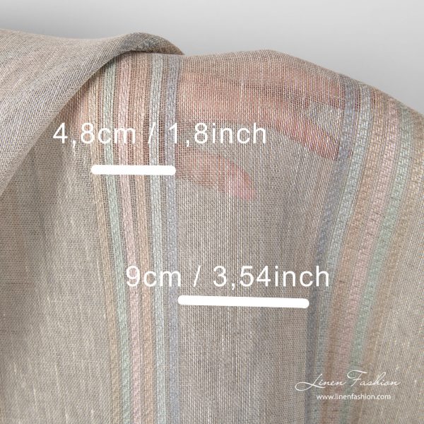 Light grey linen fabric with stripe measures