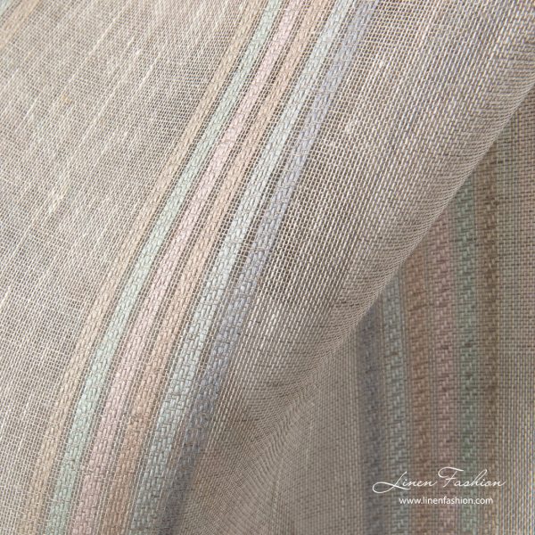 Patel stripes on light grey linen fabric