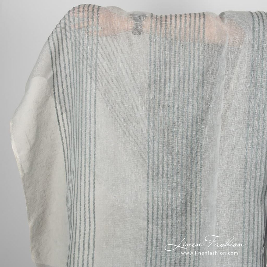 Grey gauze linen fabric with stripes.
