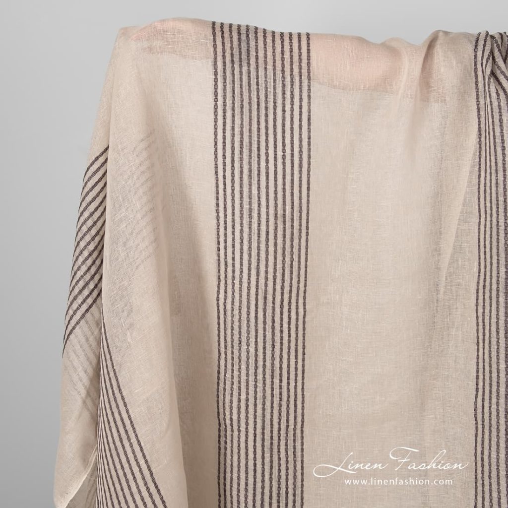 Beige gauze linen fabric with stripes.