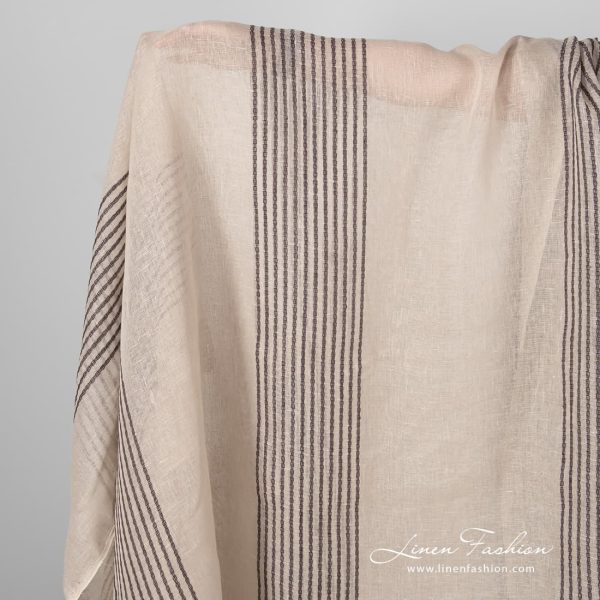 Beige gauze linen fabric with stripes.