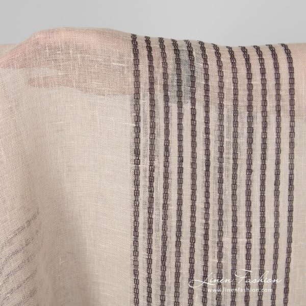 Striped beige linen fabric, gauze.