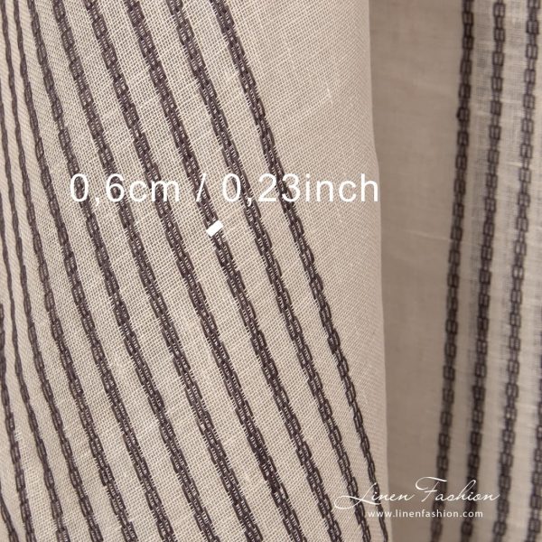 100% linen fabric in beige, striped.