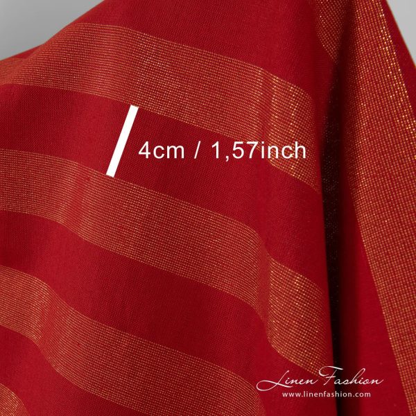 Red linen fabric in wide stripes