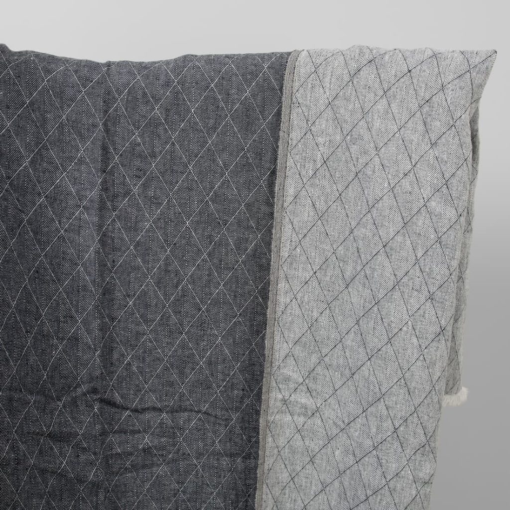 Blue double-sided patterned washed linen fabric