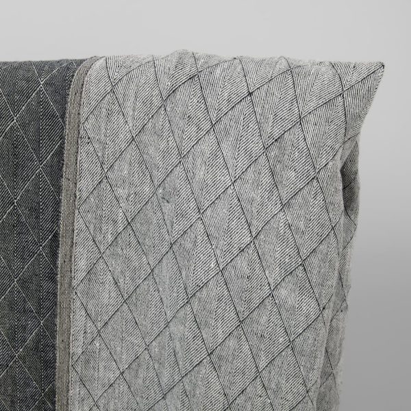Blue double-sided patterned washed linen fabric light side