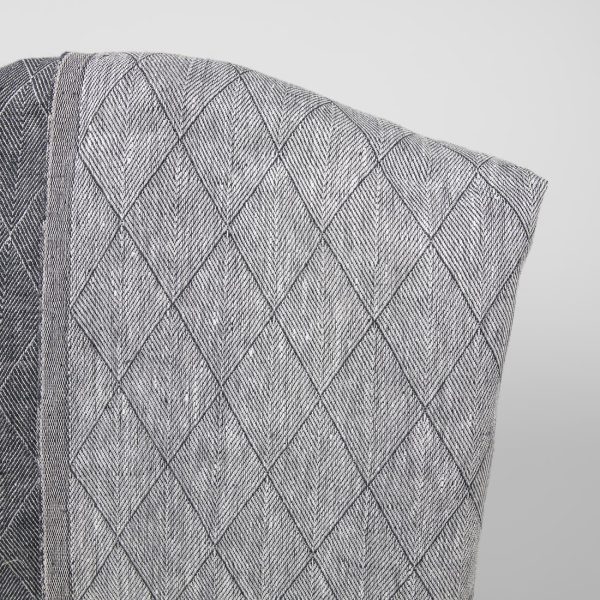Blue double-sided linen fabric in diamond pattern light side