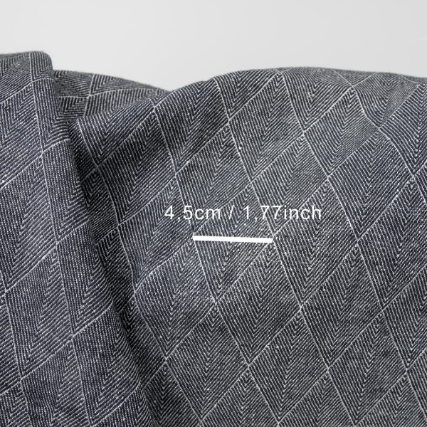 Blue double-sided linen fabric in diamond pattern with measurements