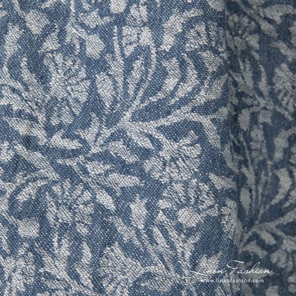 Linen cotton jacquard fabric with flowery ornaments, washed