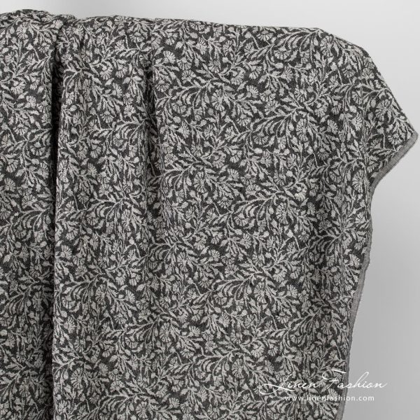 Black linen cotton jacquard fabric