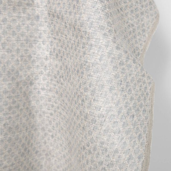 Linen cotton fabric grey beige diamonds, fabric edge