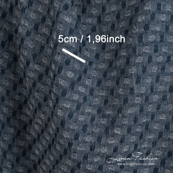 Linen wool fabric woven from bluish black and white yarns