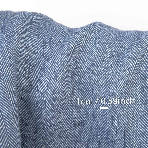 Blue and white linen fabric, herringbone