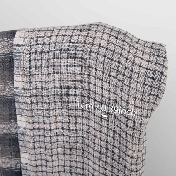 Washed checked grey linen fabric, double-sided