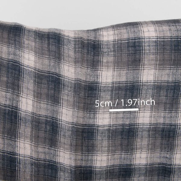 Washed checked grey linen fabric, double-layer