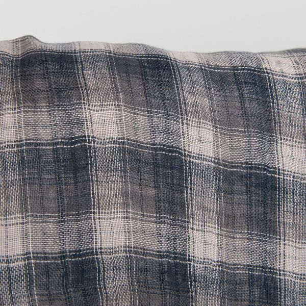 Washed checked grey linen fabric, 100% linen
