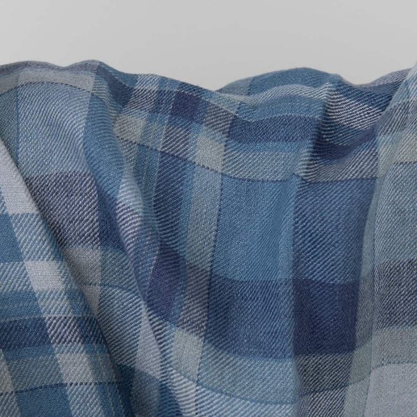 Blue plaid linen fabric, twill
