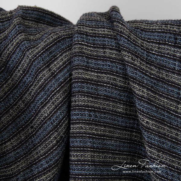 Striped linen fabric in waffle pattern, high quality