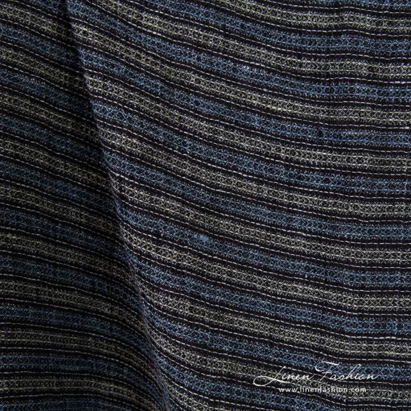 Striped linen fabric in waffle pattern, multicolored stripes