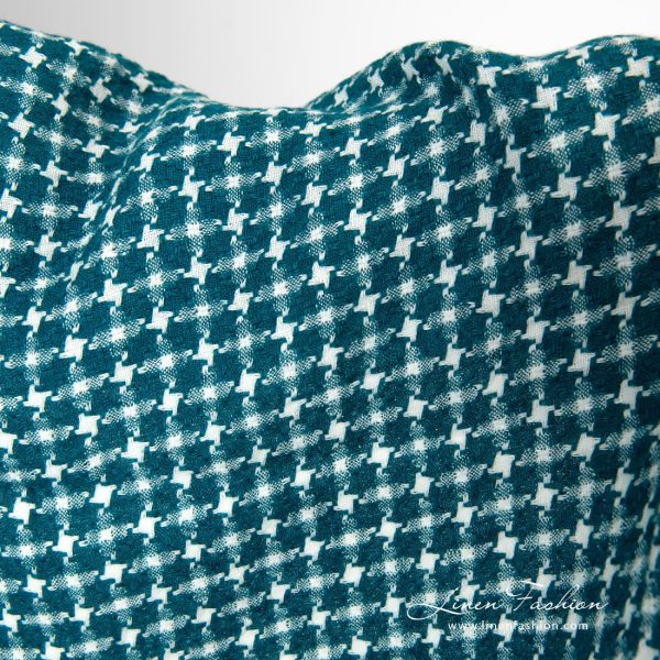 Linen fabric in turquoise and off-white color