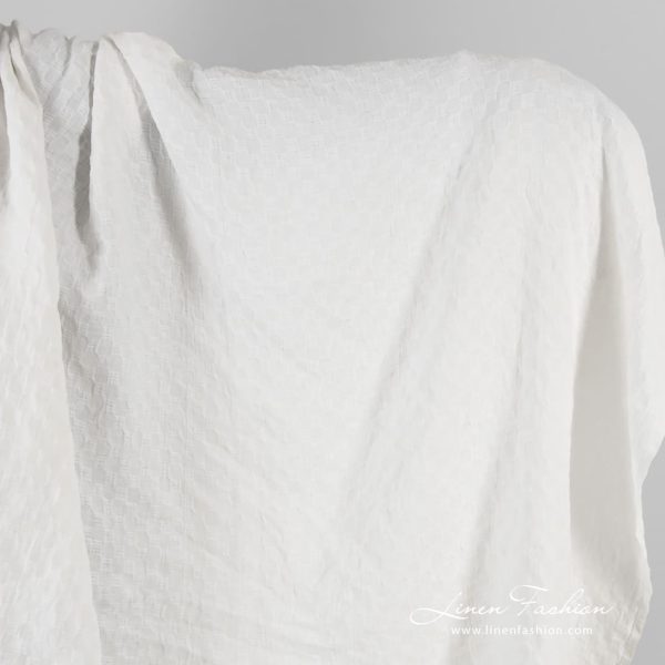Optical white linen fabric in checks