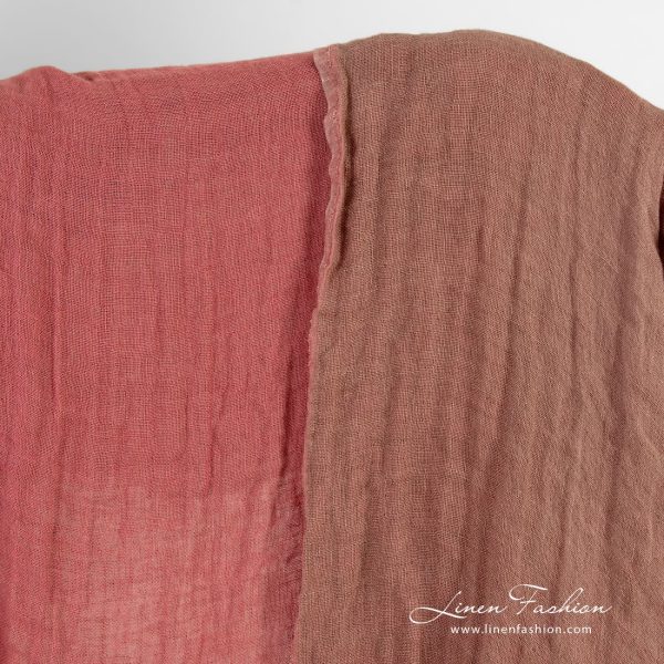 Double-sided linen fabric in brown and pink colors, washed