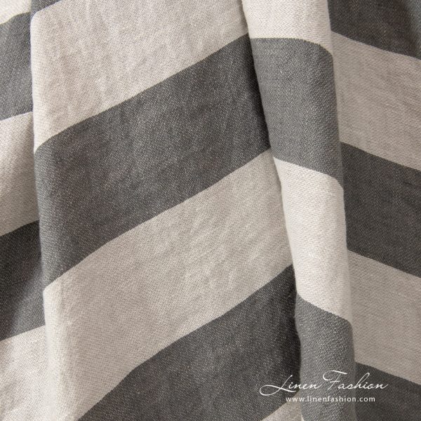 linen fabric beige grey stripes, satin weave.