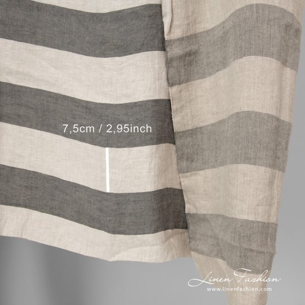 linen fabric beige grey stripes, 7,5cm.