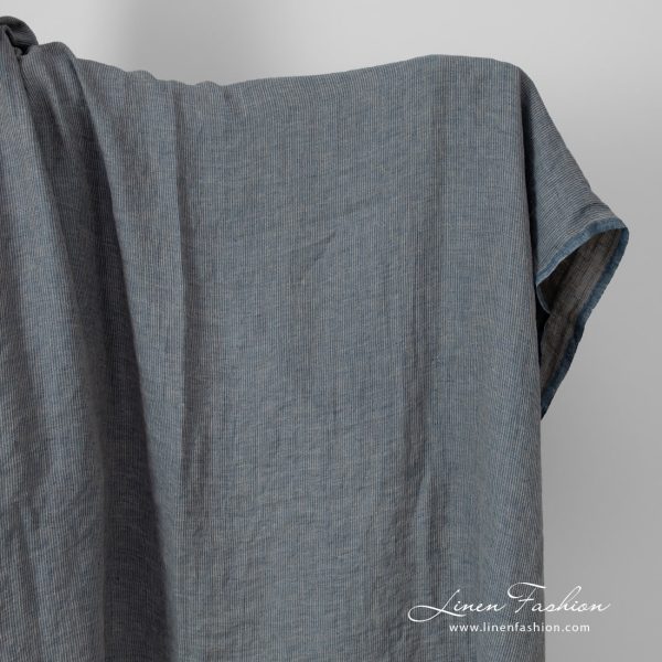 linen blue striped fabric, washed.