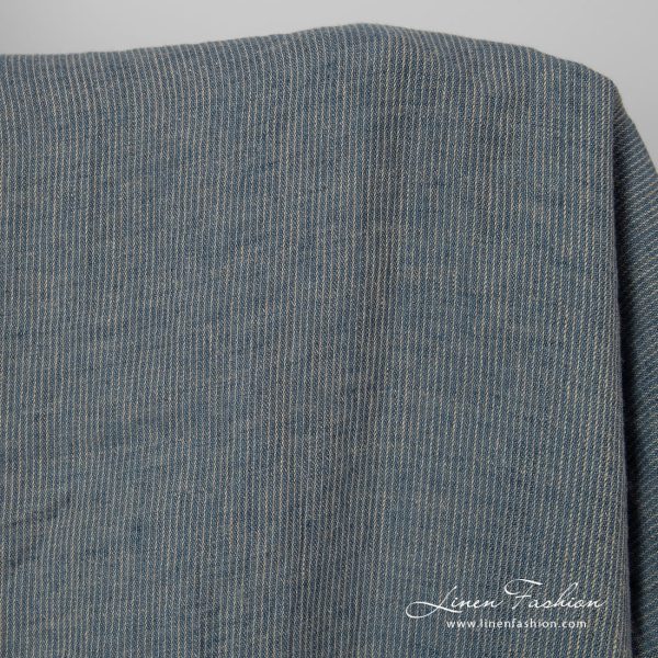 linen blue striped fabric, thin stripes