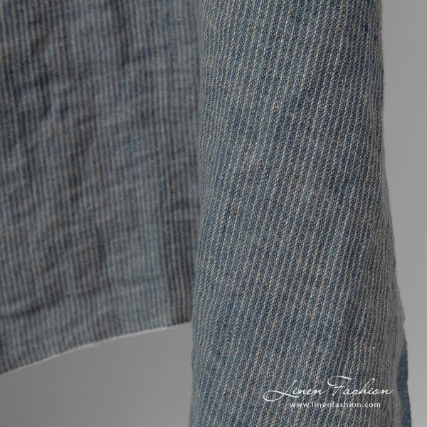 linen blue striped fabric, soft.