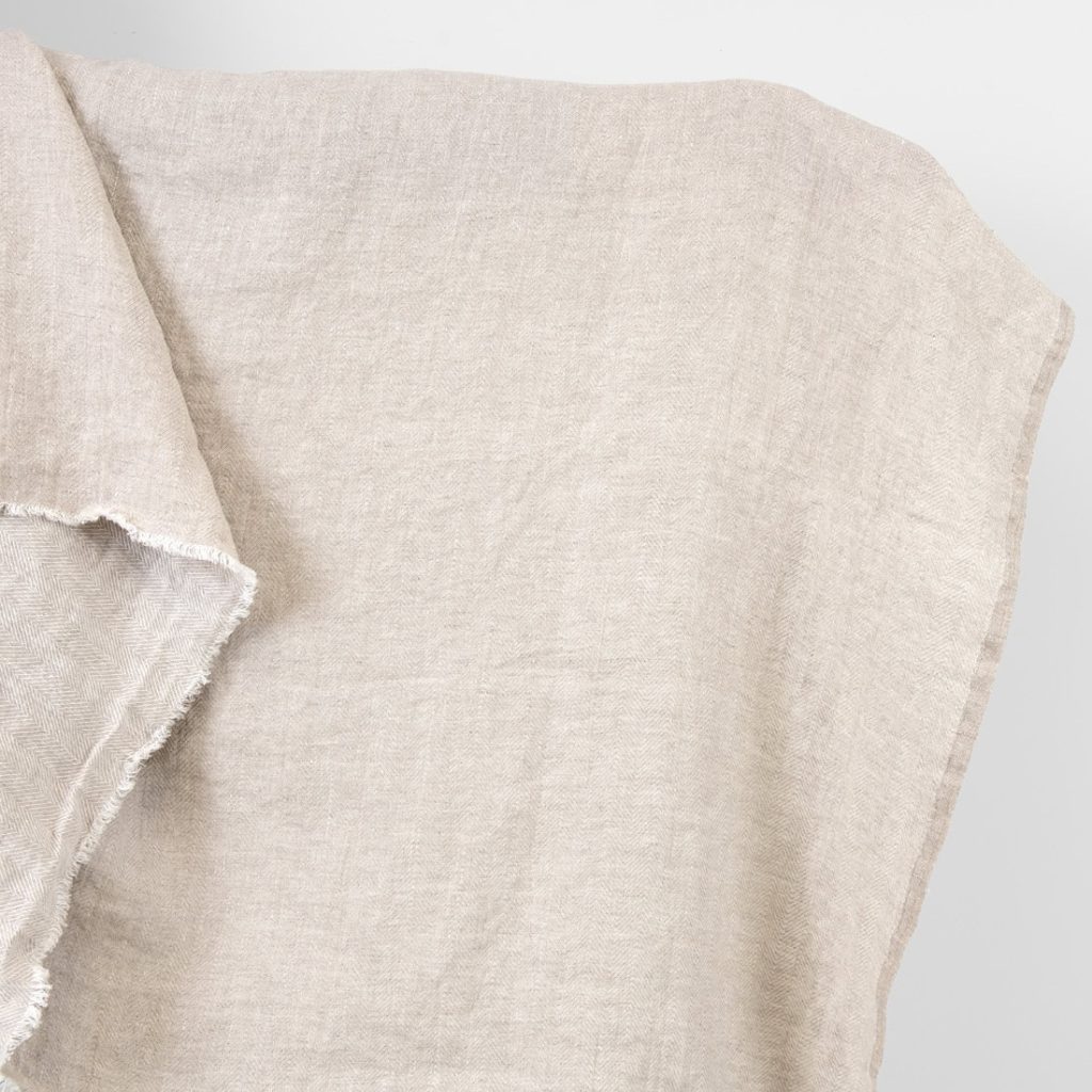 Linen fabric white with undyed herringbone