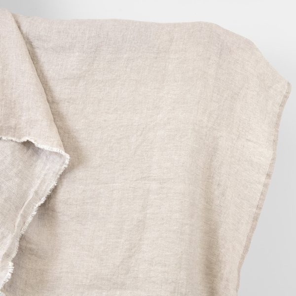 Linen fabric white with undyed herringbone