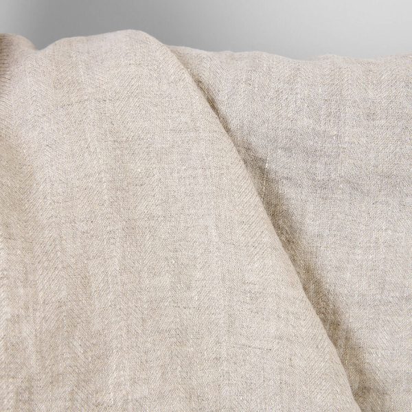 Linen fabric white with undyed herringbone, washed