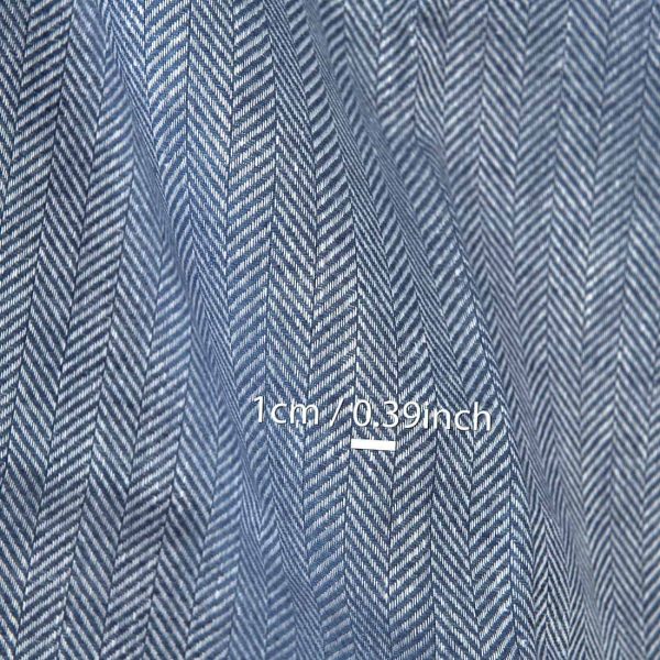 Blue linen fabric, herringbone, with measurements