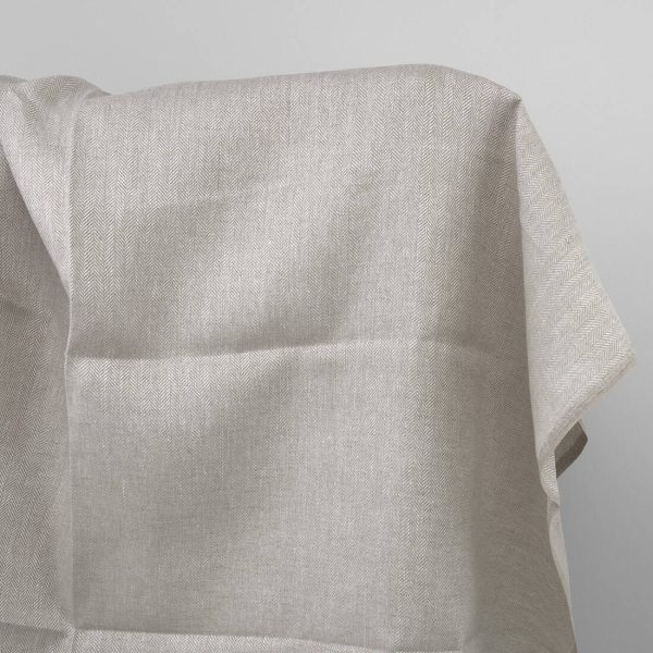 Beige linen fabric, herringbone