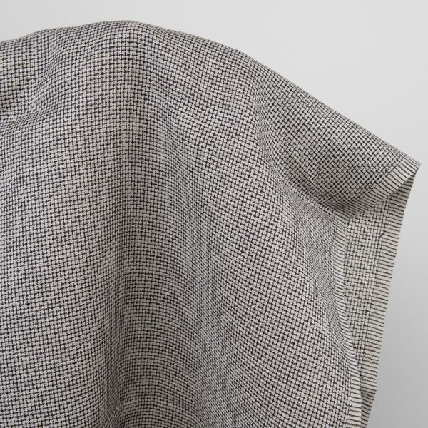 Checked linen fabric, black and natural, unwashed